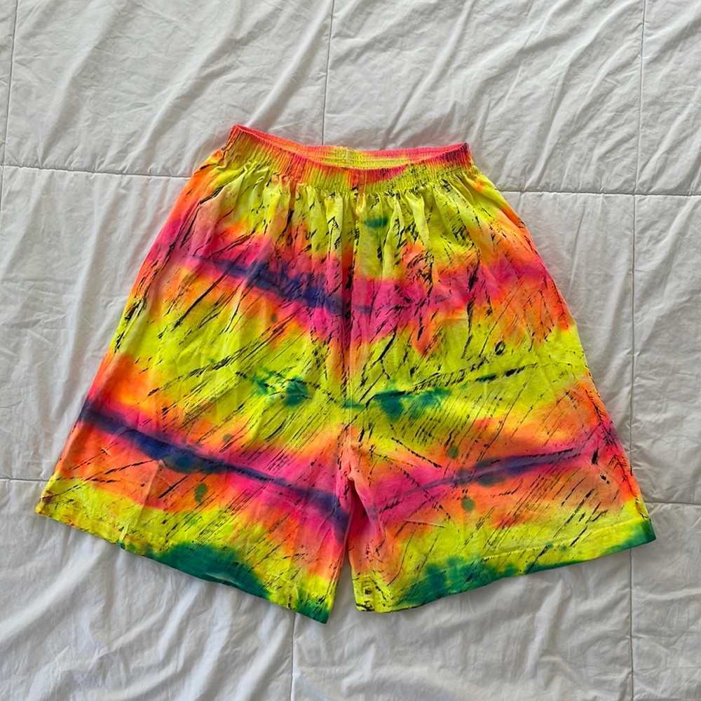 High Rise 90’s Tie Dye Colourful Cotton Shorts Rave Party Festival Artsy Large